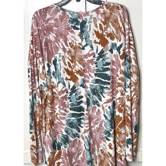 Generation Woman's Large Soft Loose Stretch Tunic Top Sunburst Tie Dye V-Neck T8 - Picture 3 of 6